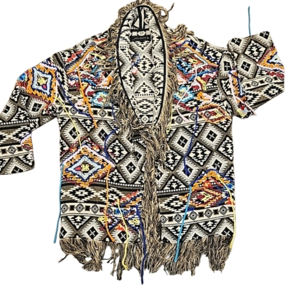 Zara Multicolor Patterned Fringe Jacket - Picture 2 of 4